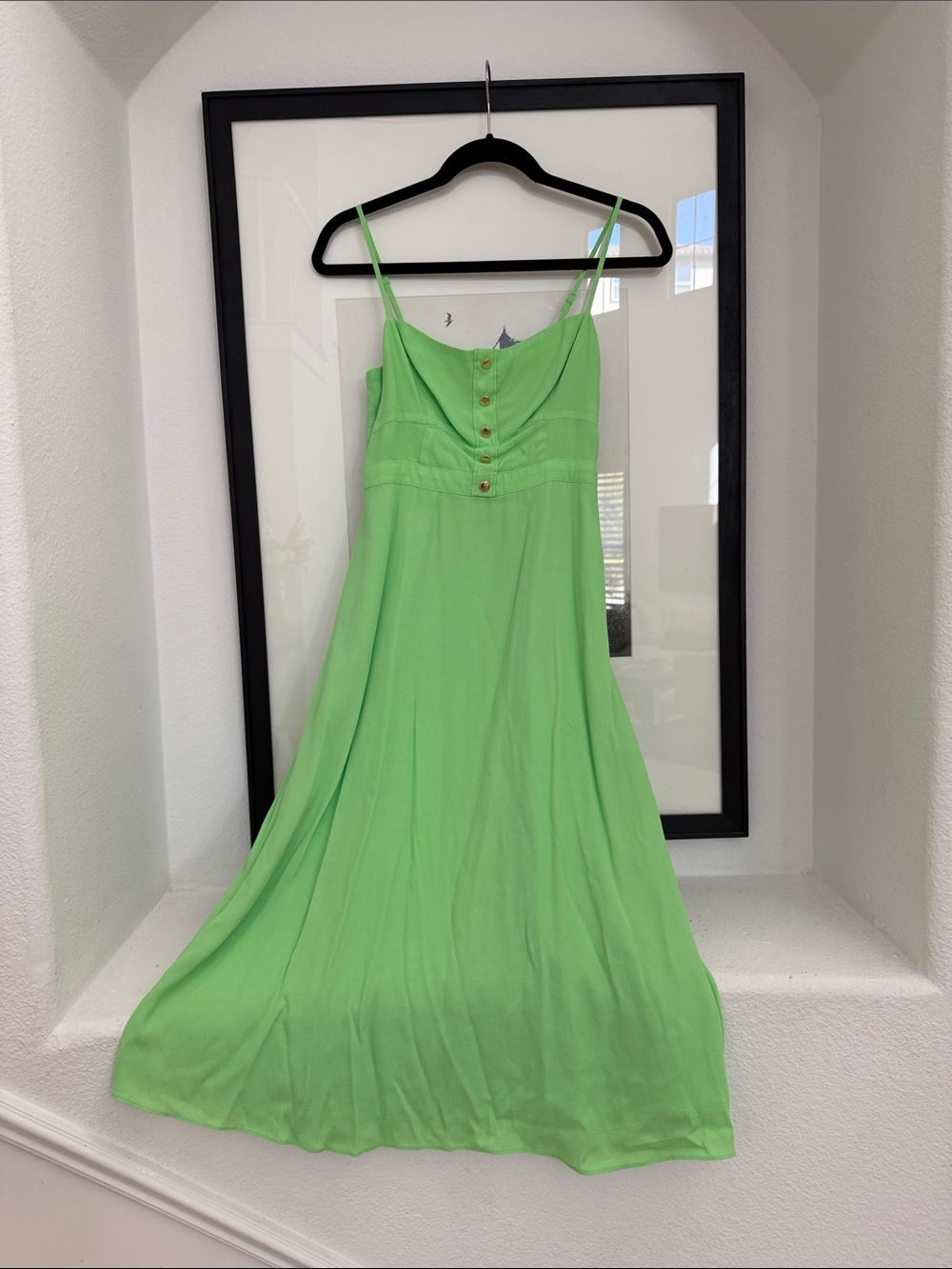 J. Crew Lime Green Maxi Dress with Button Bodice